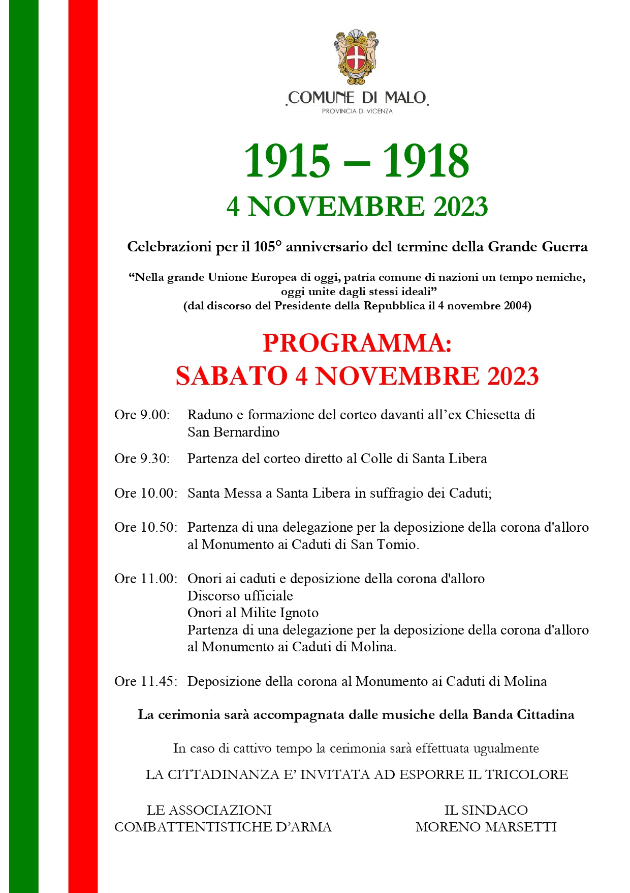 Cerimonia 4 novembre 2023 - Giornata dell'Unità Nazionale e delle Forze Armate