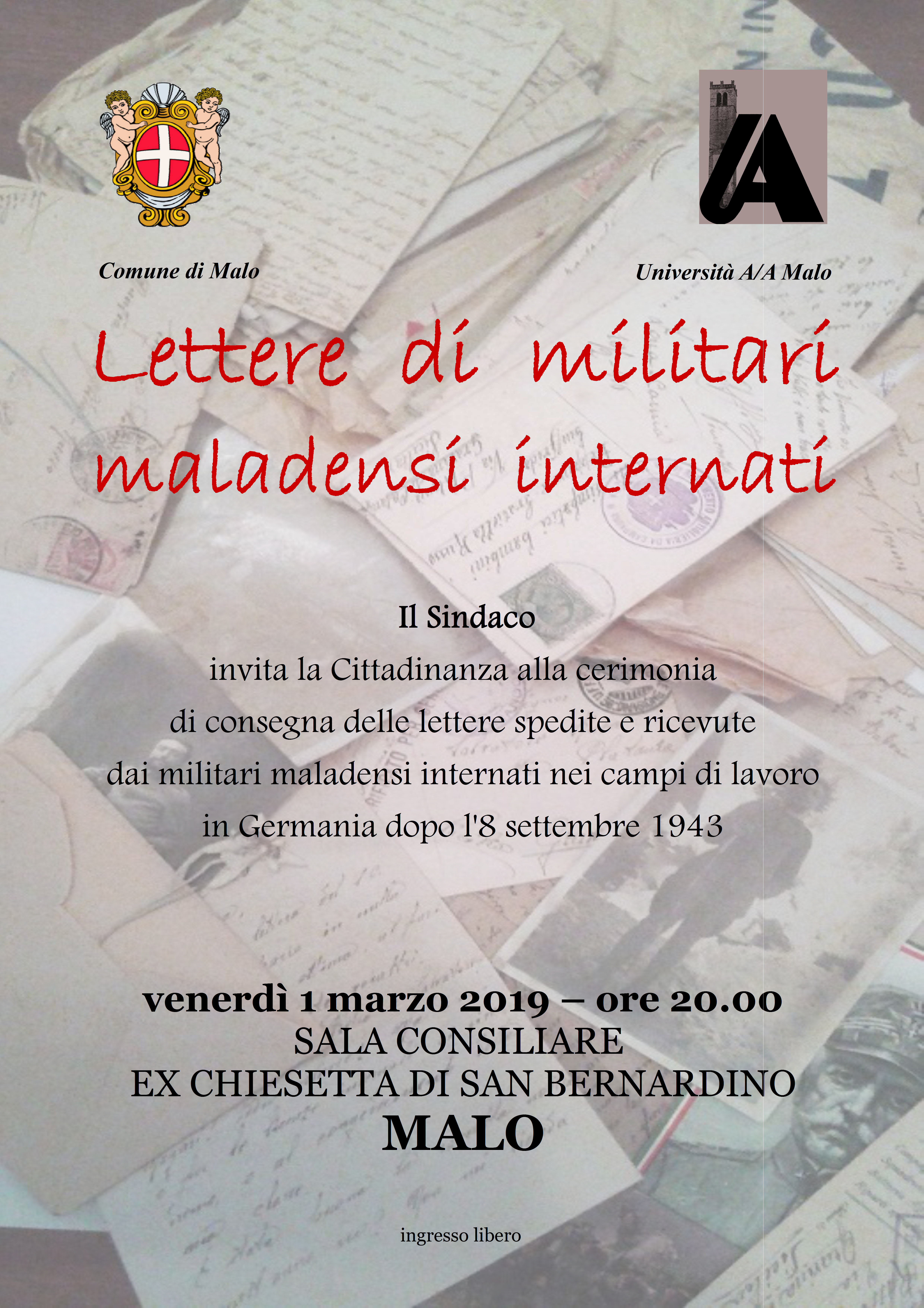 Lettere di militari maladensi internati. Cerimonia di consegna