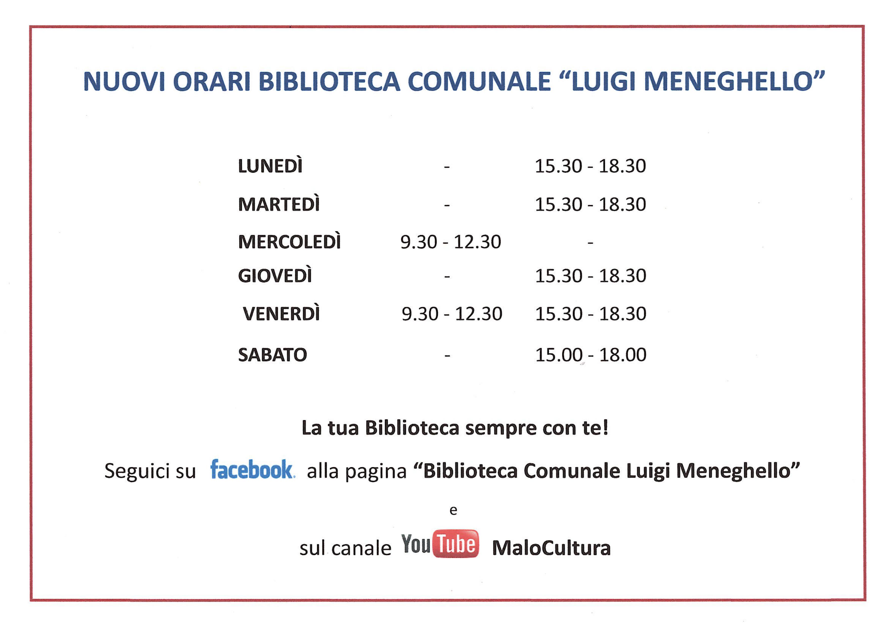 nuovi orari biblioteca