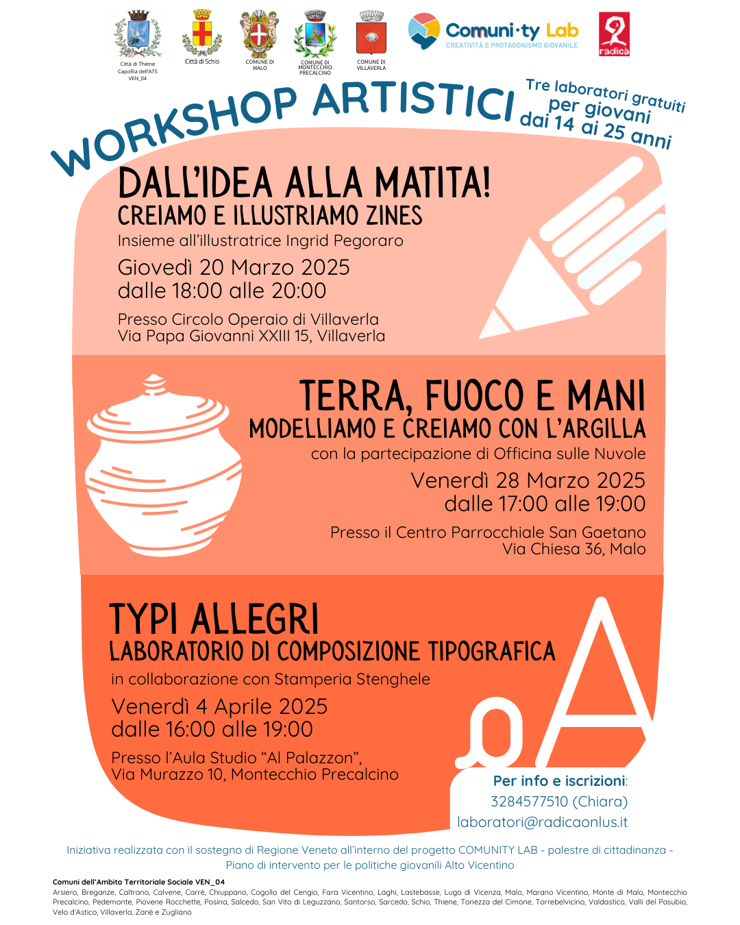 Workshop artistici. Tre laboratori gratuiti per giovani dai 14 ai 25 anni