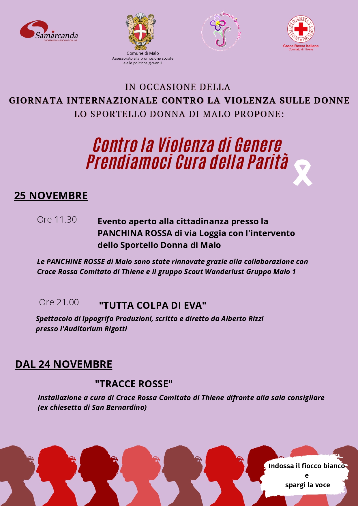 Giornata Internazionale contro la violenza sulle donne - Iniziative dell'Assessorato al Sociale e Sportello Donna