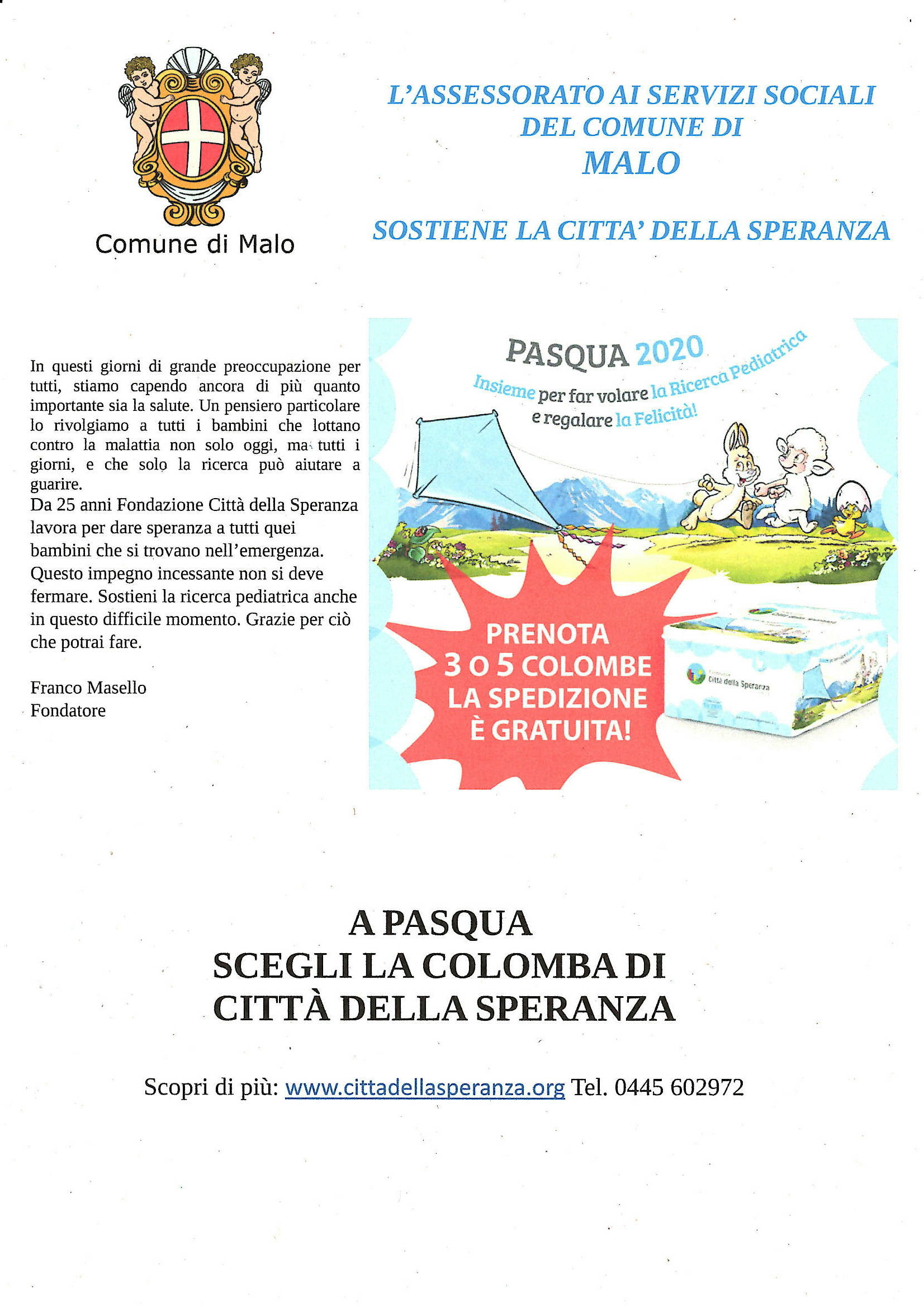 A Pasqua scegli la colomba di Città della Speranza