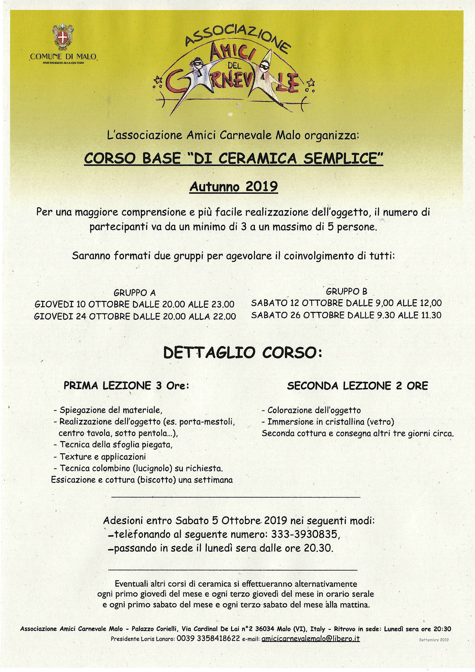 Corso base di Ceramica Semplice - Autunno 2019