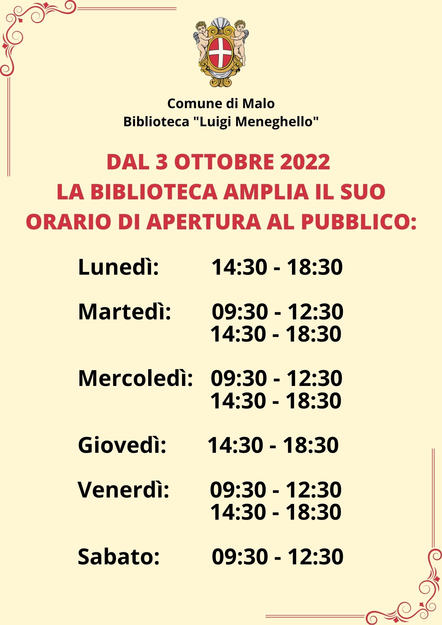 Orari biblioteca comunali