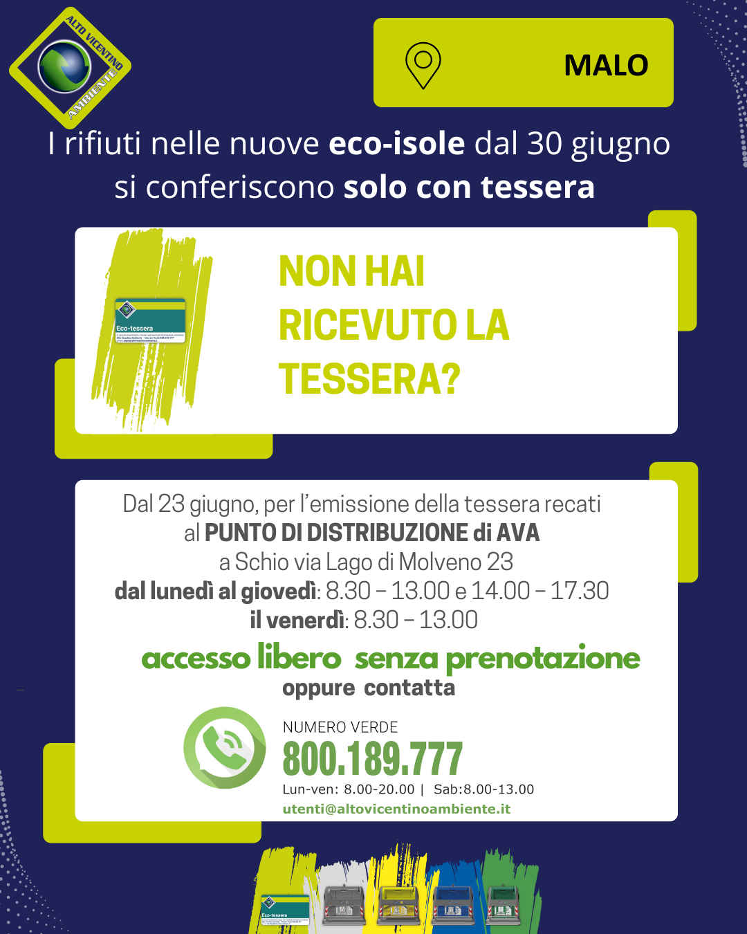 a partire dal 30 giugno 2025, i rifiuti nelle nuove eco-isole si conferiscono solo con la tessera.