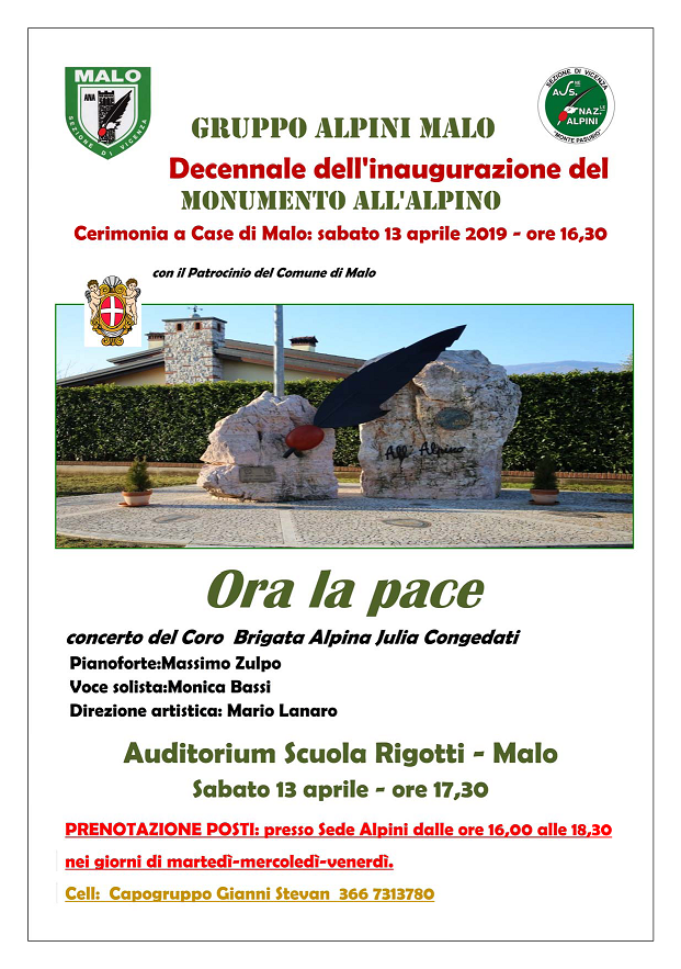 Decennale dell'inaugurazione del Monumento all'Alpino. Concerto del Coro  Brigata Alpina Julia Congedati